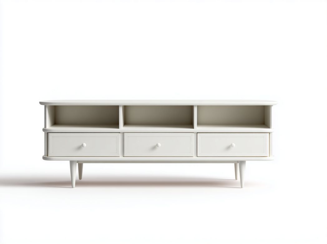 Meuble TV en bois blanc à trois tiroirs