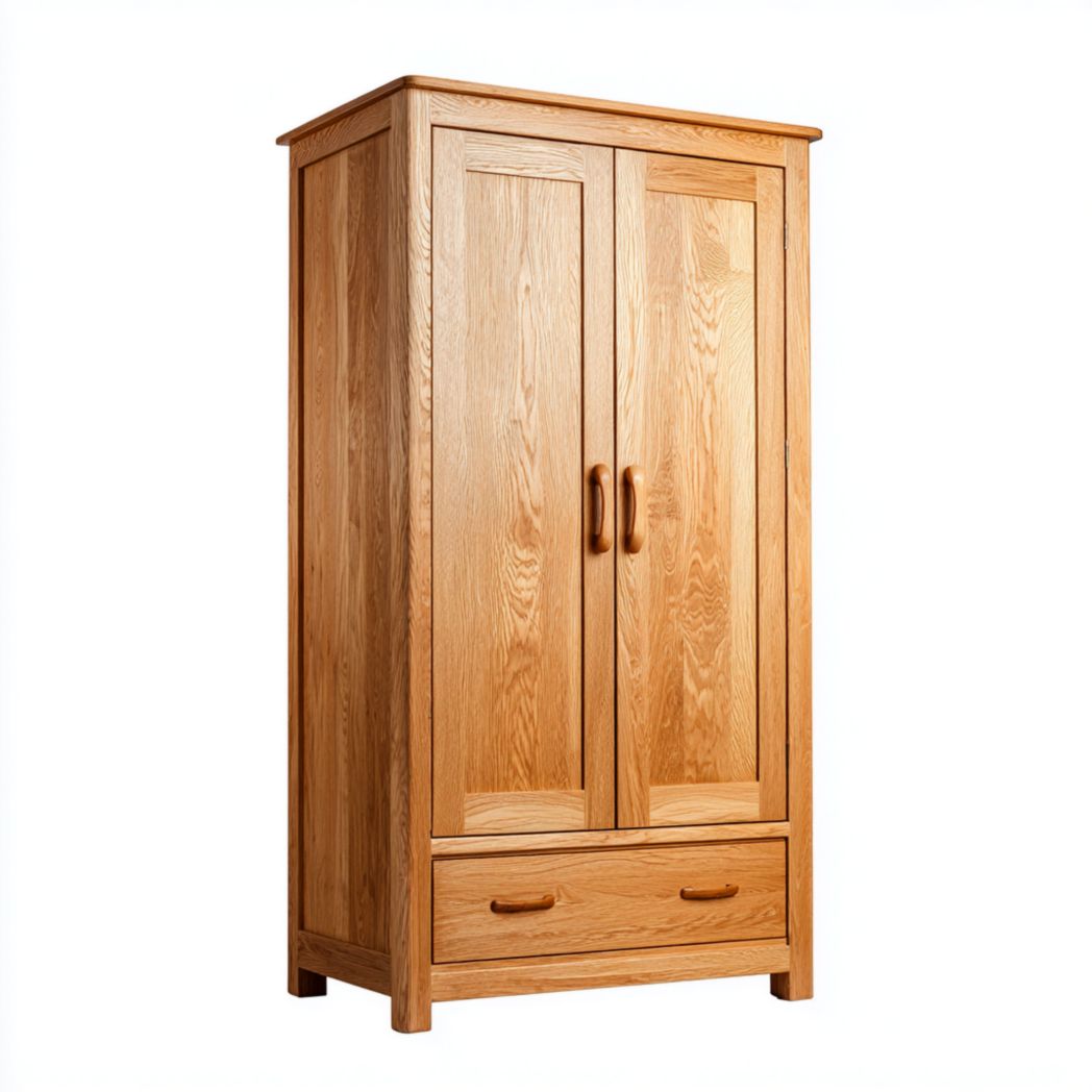 Armoire penderie en bois massif couleur brun clair à deux portes