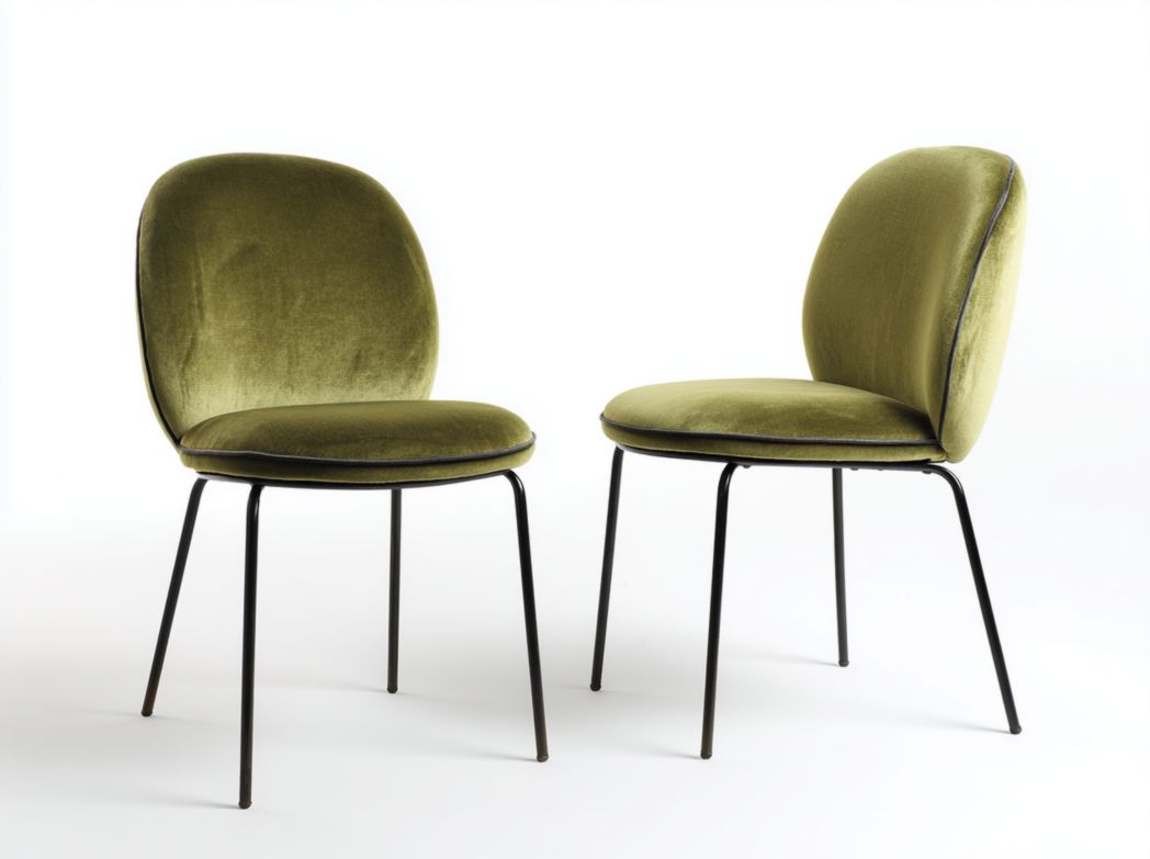 Lot de 2 chaises de salle à manger en velours vert avec pieds noirs en métal