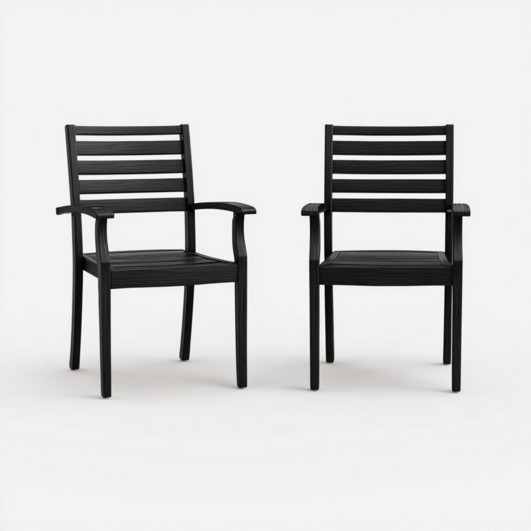 Lot de 2 fauteuils de jardin à lattes en plastique noir