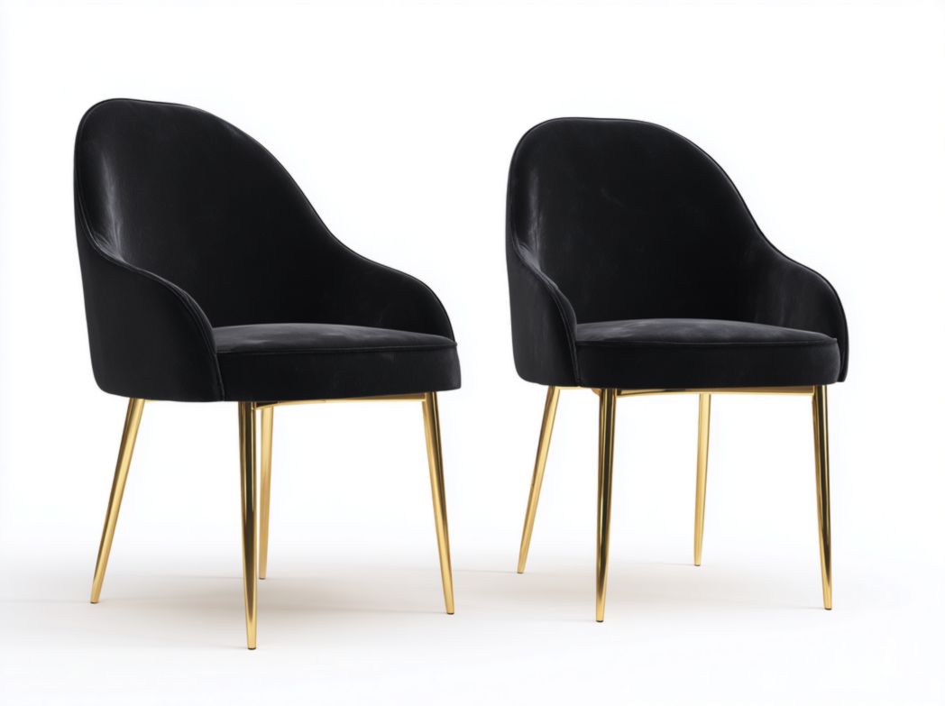 Lot de 2 chaises en velours noir avec mousse et pieds dorés en métal