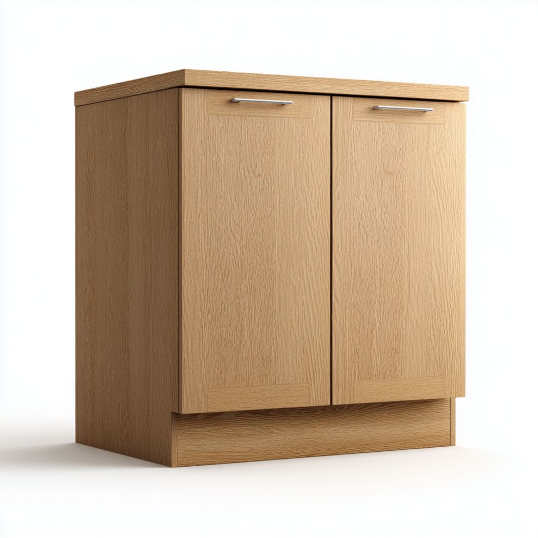 Meuble bas de cuisine à deux portes, couleur brun clair