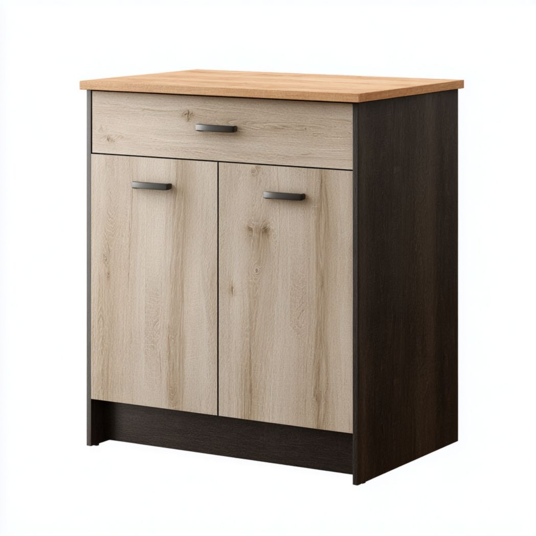 Meuble bas de cuisine bicolore brun clair et brun foncé