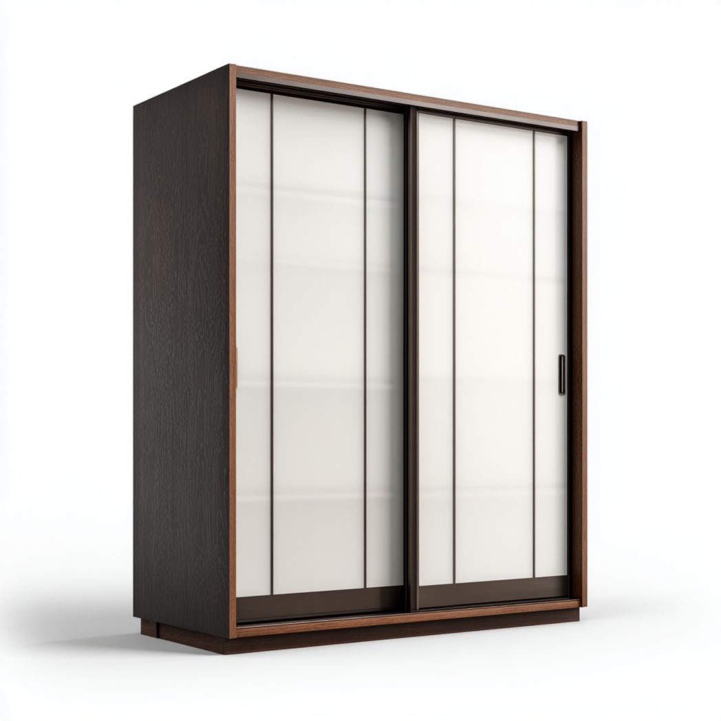 Armoire penderie à portes coulissantes blanches avec cadre marron foncé