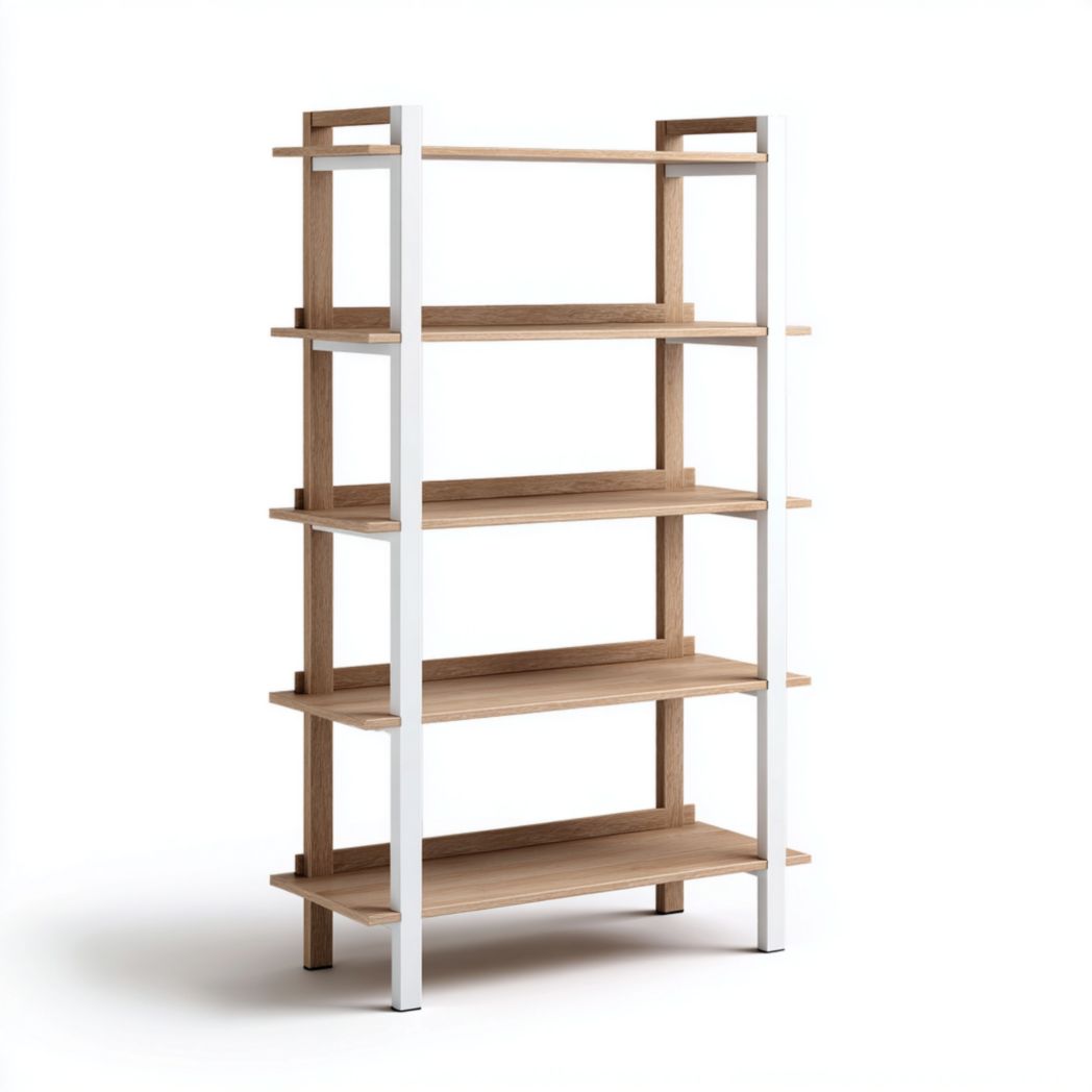 Bibliothèque combinée à quatre niveaux blanche et marron clair