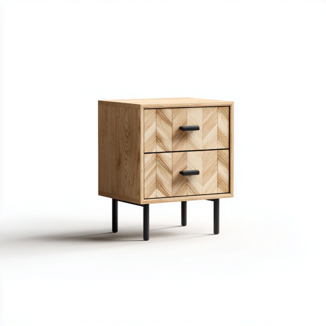 Table de chevet brun clair et noire à deux tiroirs