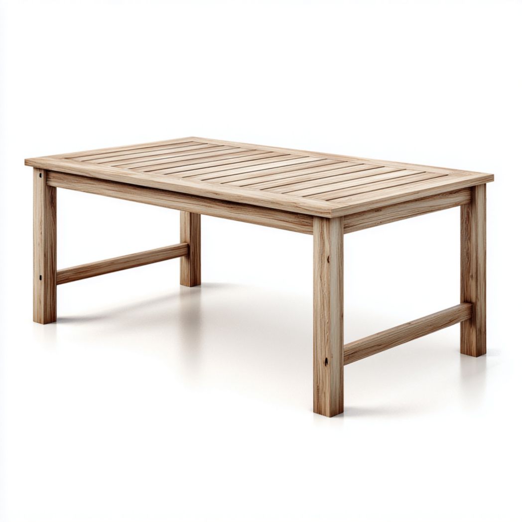Table de jardin rectangulaire en bois brun clair plateau à lattes horizontales