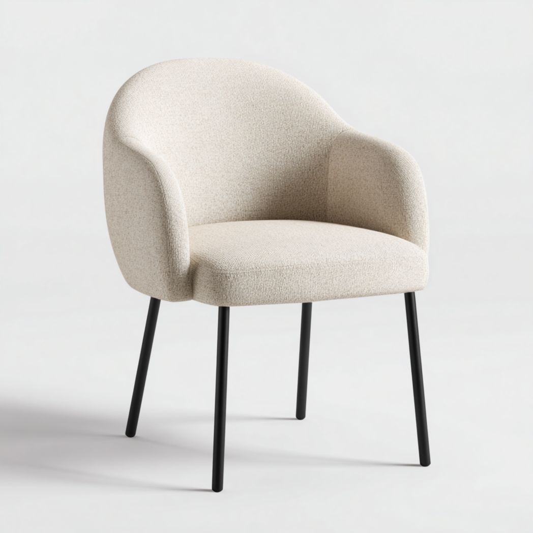 Fauteuil en tissu beige avec pieds métalliques noirs