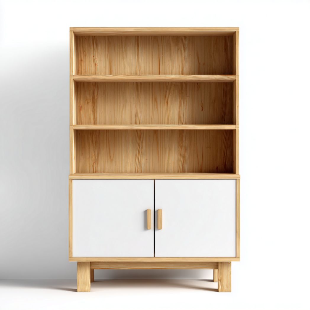 Bibliothèque bicolore avec portes blanches et structure brun clair