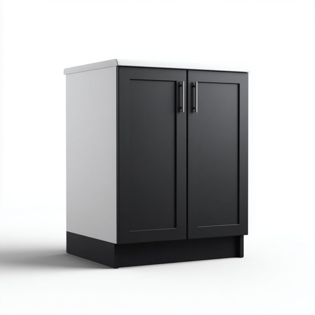 Meuble bas de cuisine à deux portes, gris foncé et blanc avec plateau blanc