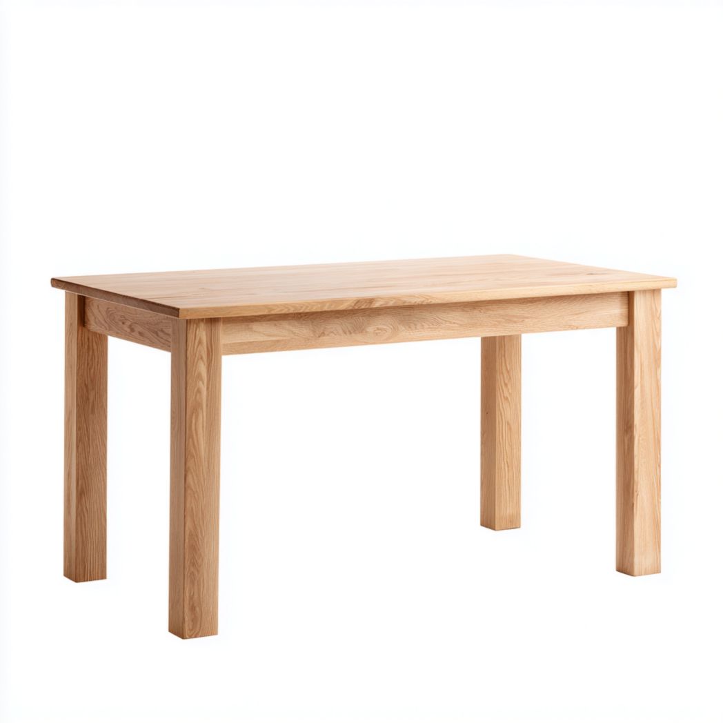 Table à manger rectangulaire en bois massif brun clair	avec plateau droit et pieds carrés
