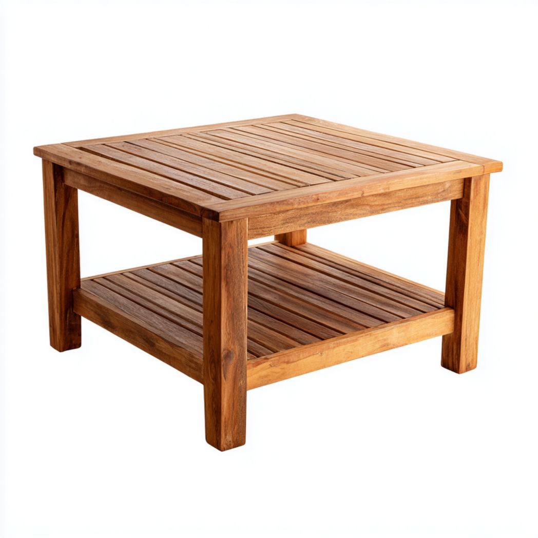 Table de jardin carrée à deux niveaux en bois brun clair