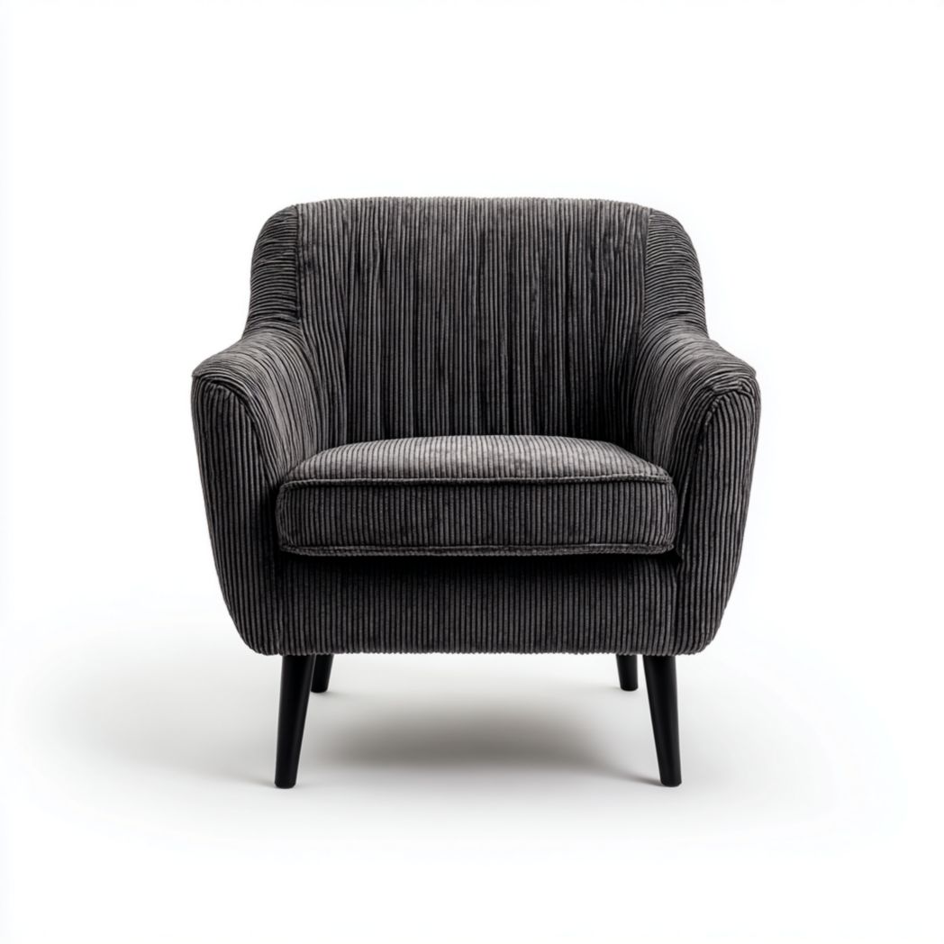 Fauteuil en velours côtelé polyester gris foncé avec pieds en bois massif