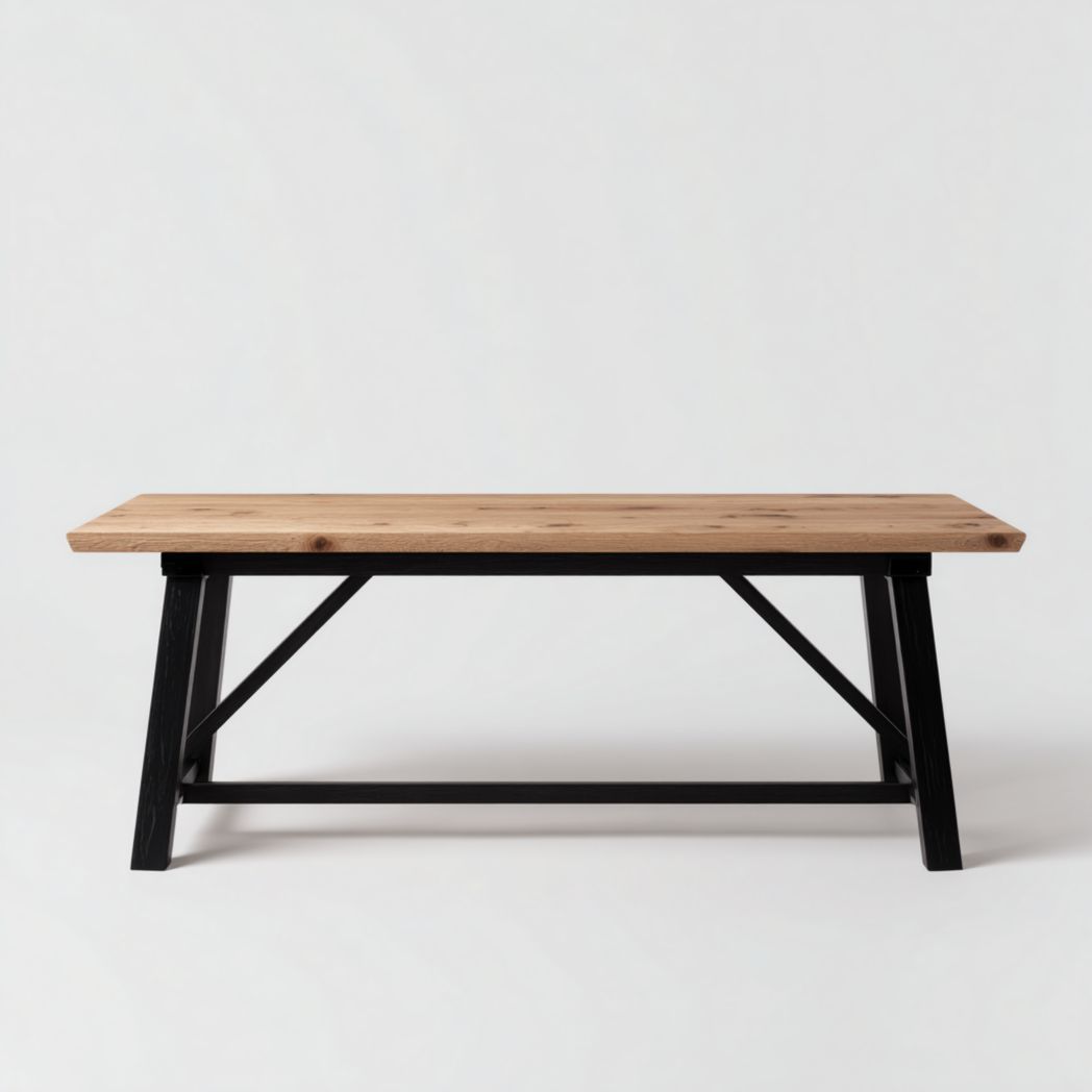 Table de jardin en bois – Plateau marron clair et pieds en métal noir