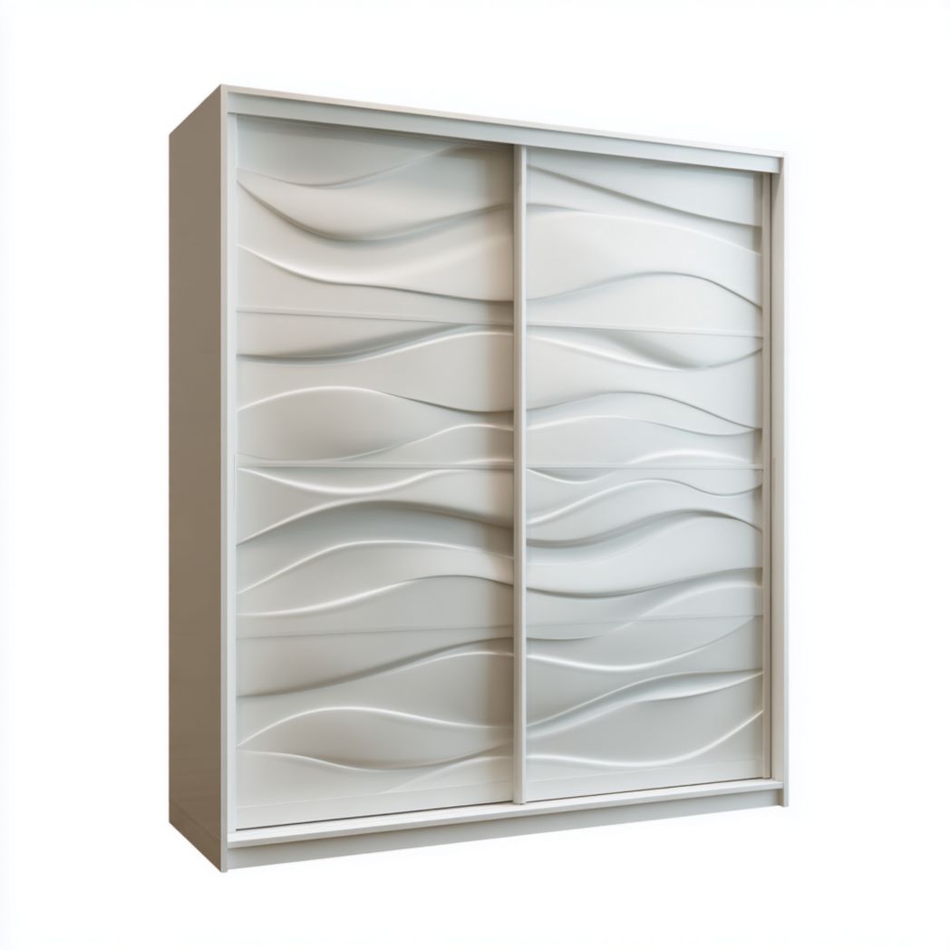 Armoire penderie blanche à portes coulissantes avec motif ondulé