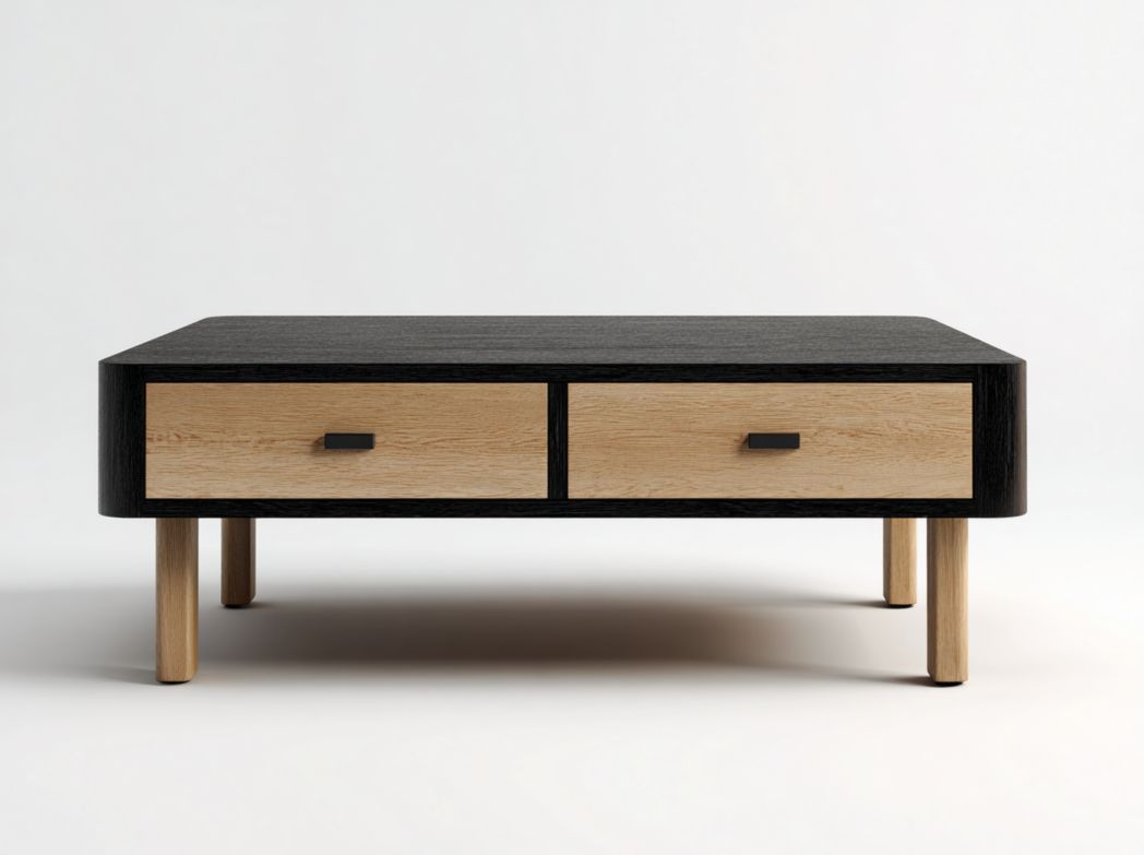 Meuble TV noir et marron clair avec deux tiroirs