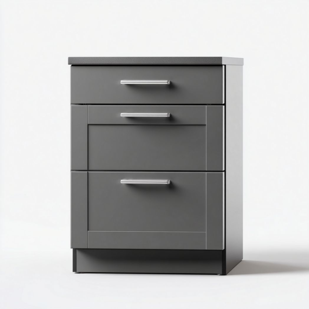 Meuble bas de cuisine gris foncé à trois tiroirs