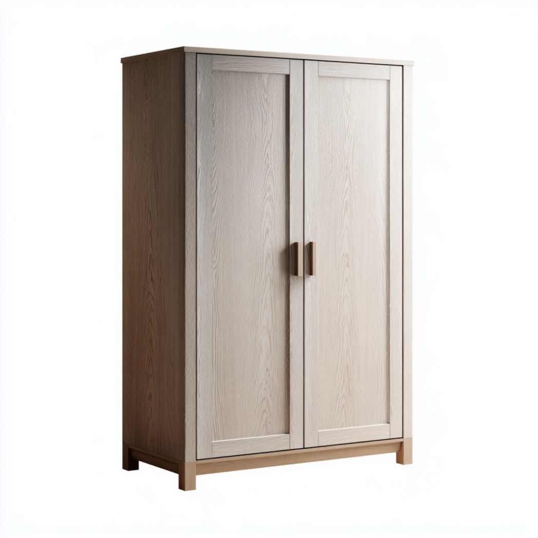 Armoire penderie en bois massif couleur brun beige à deux portes