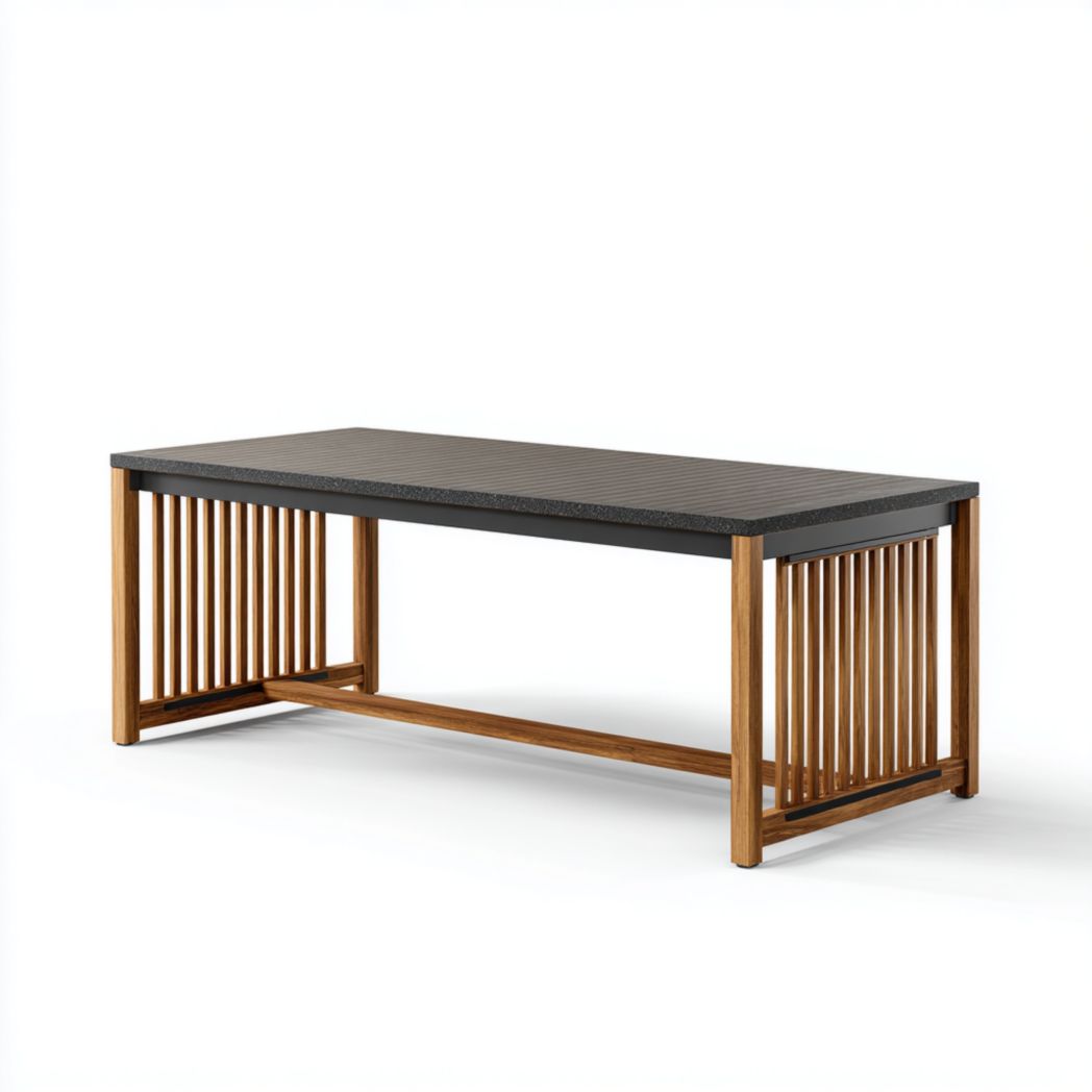 Table de jardin en matériaux composites – Plateau noir et structure marron