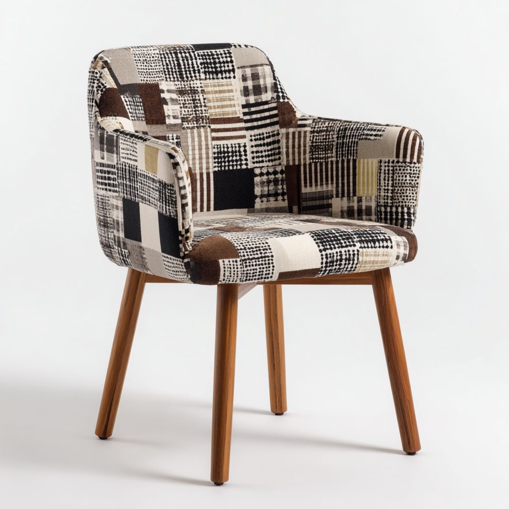 Fauteuil en tissu multicolore avec pieds en bois brun moyen