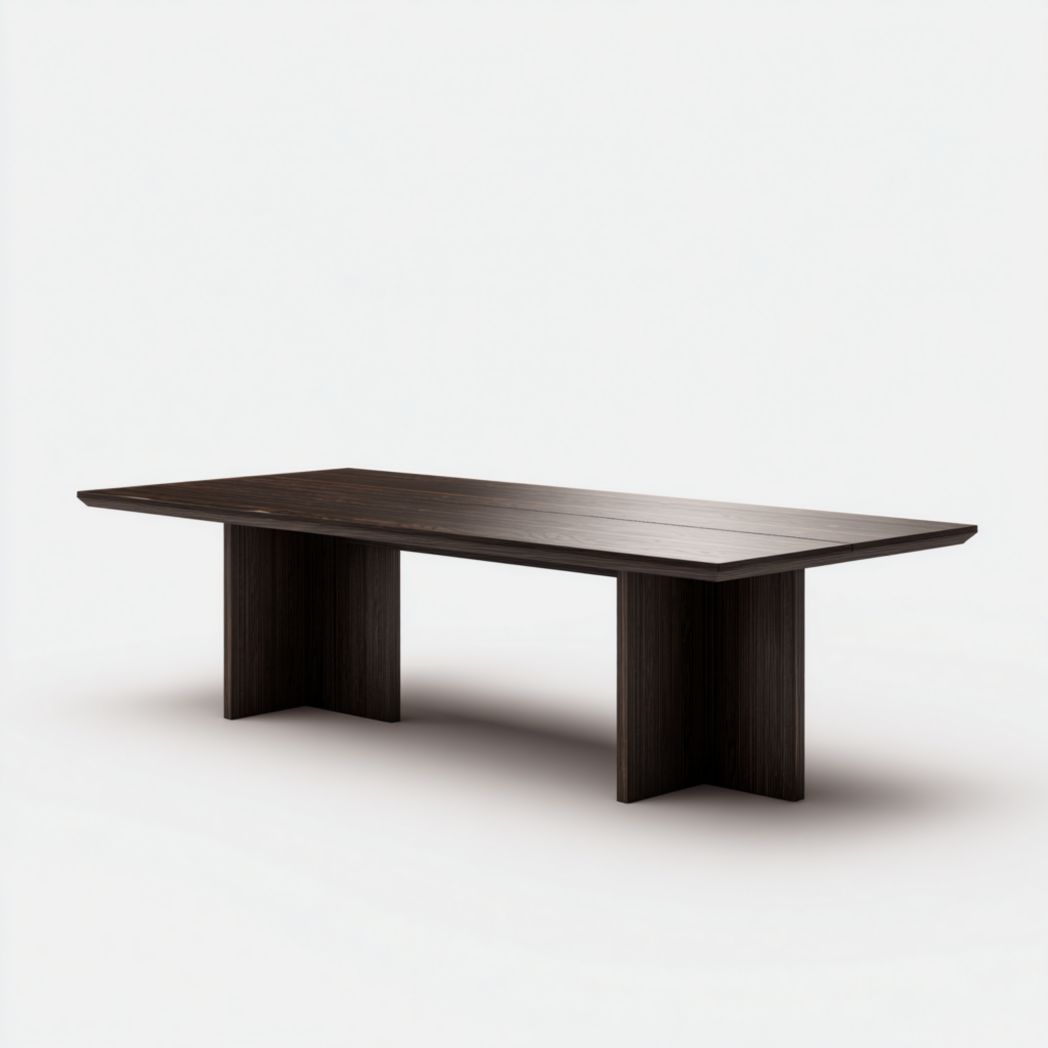 Table basse rectangulaire en bois brun foncé avec pieds latéraux pleins