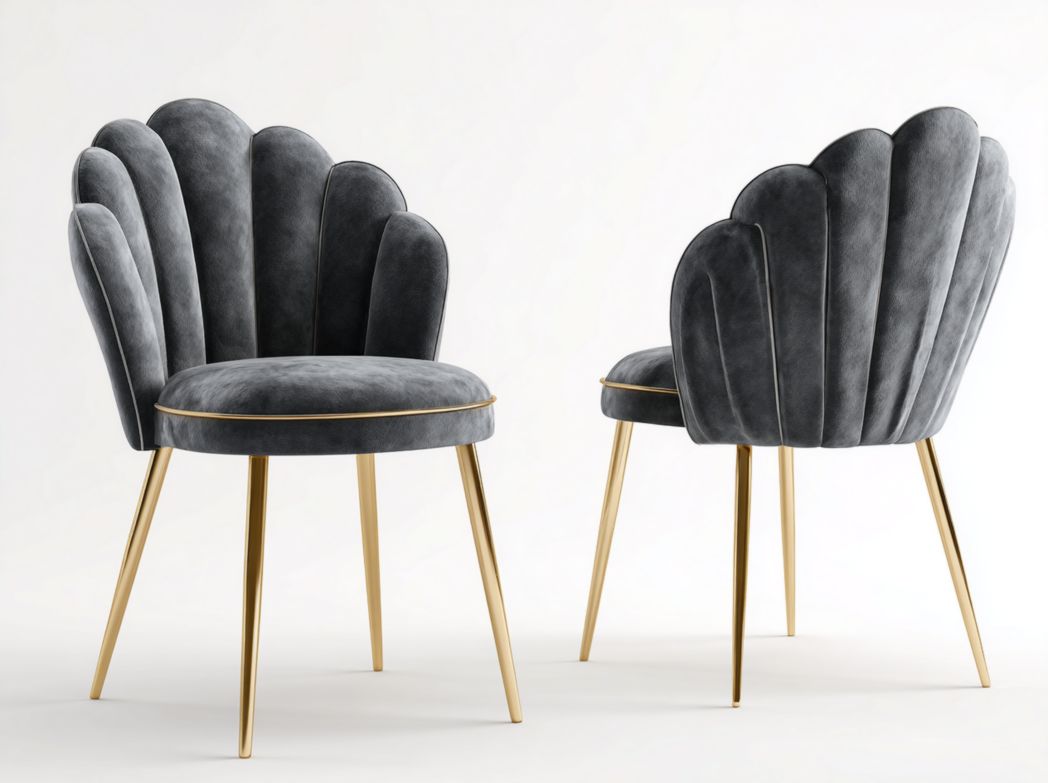 Lot de 2 chaises de salle à manger en velours gris foncé avec pieds dorés en métal