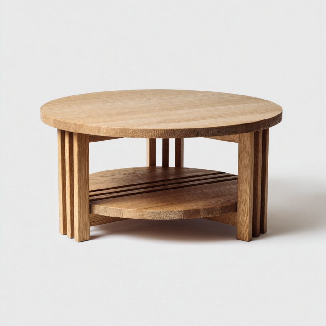 Table basse ronde à deux niveaux en bois massif brun clair