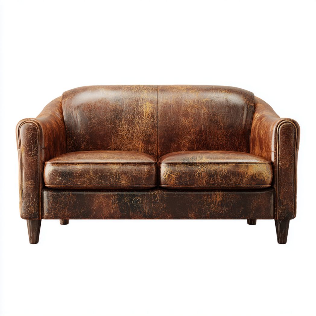 Canapé deux places en cuir marron foncé