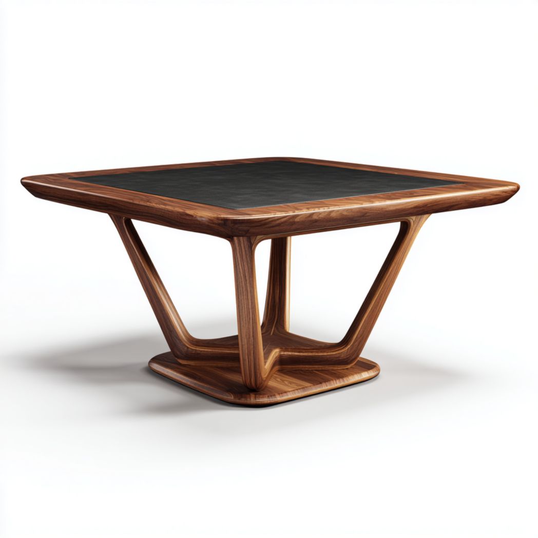 Table à manger carrée en bois massif avec plateau noir