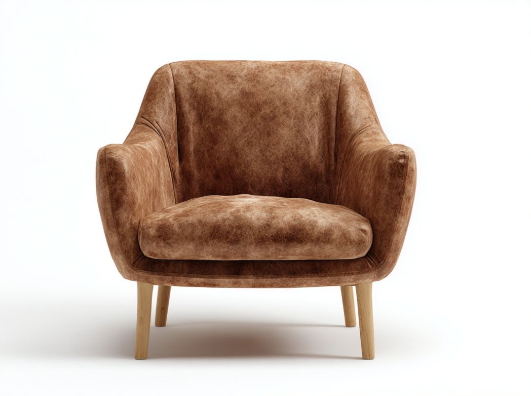 Fauteuil en cuir synthétique marron avec pieds en bois brun clair