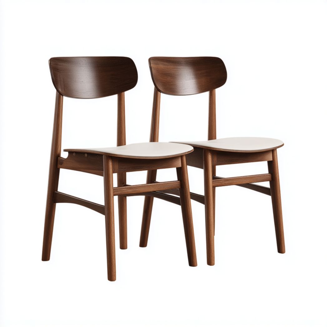 Lot de 2 chaises de salle à manger en bois brun foncé avec assise blanche