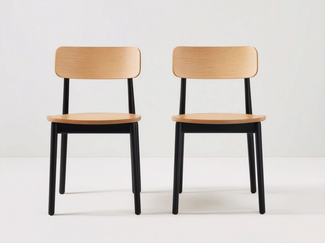 Lot de 2 chaises de salle à manger brun clair et cadre noir