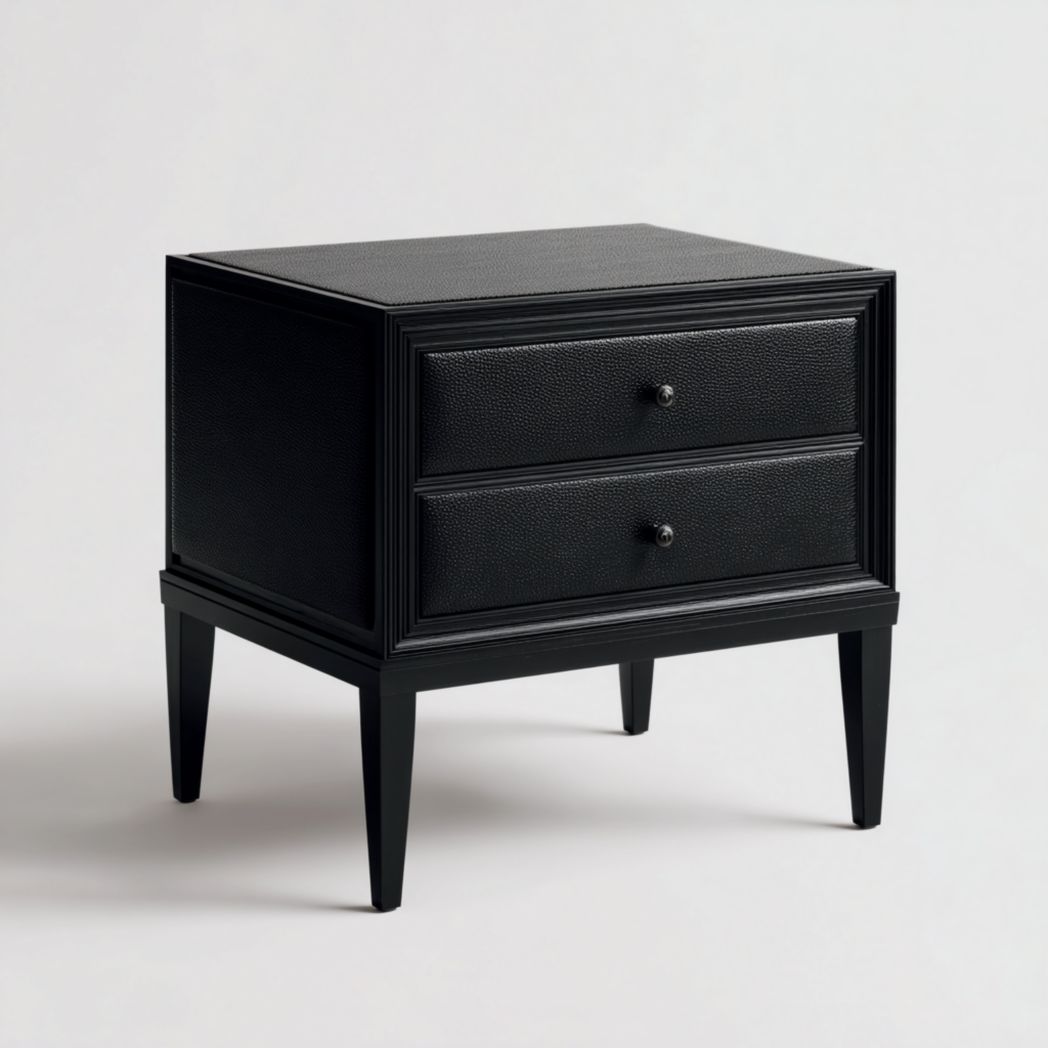 Table de chevet noire à deux tiroirs