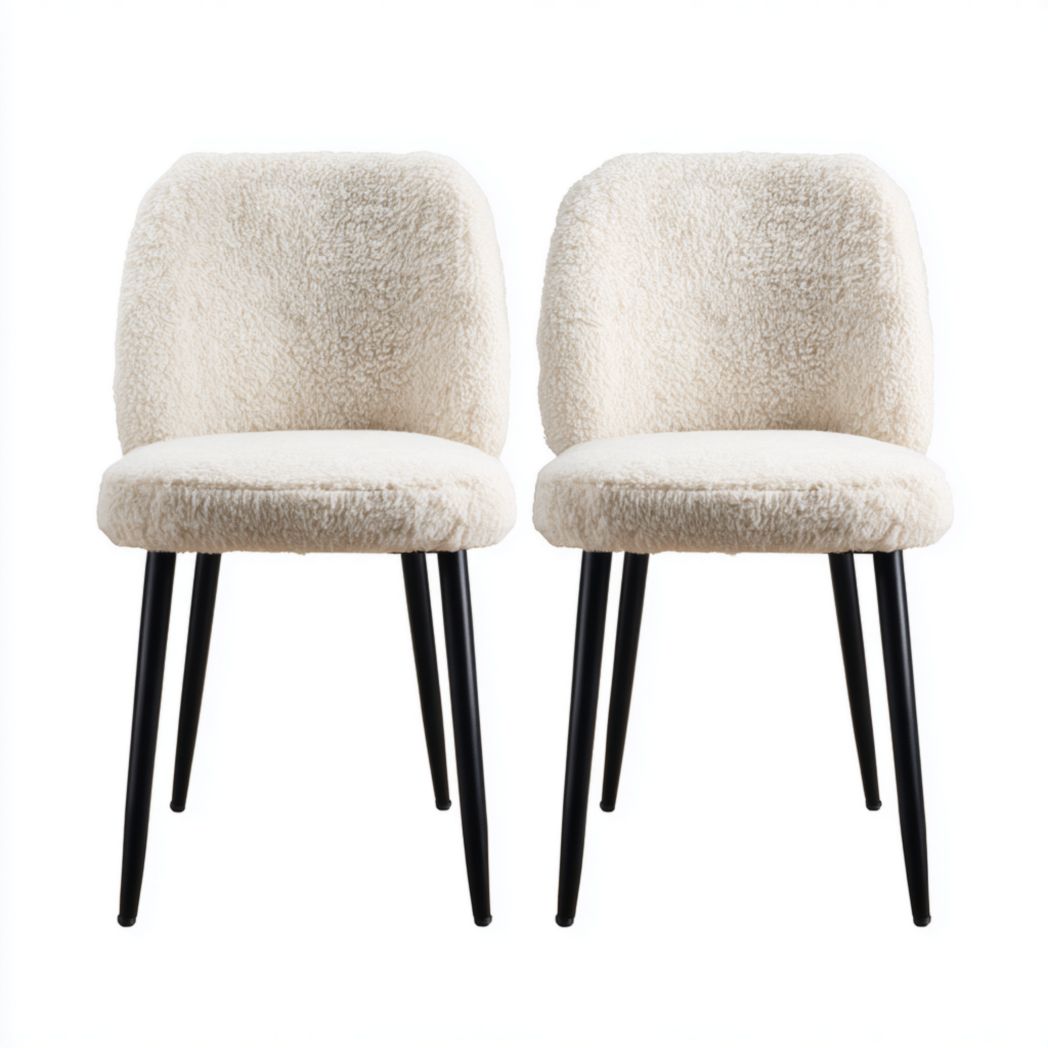 Chaises de salle à manger en tissu bouclette beige lot de deux