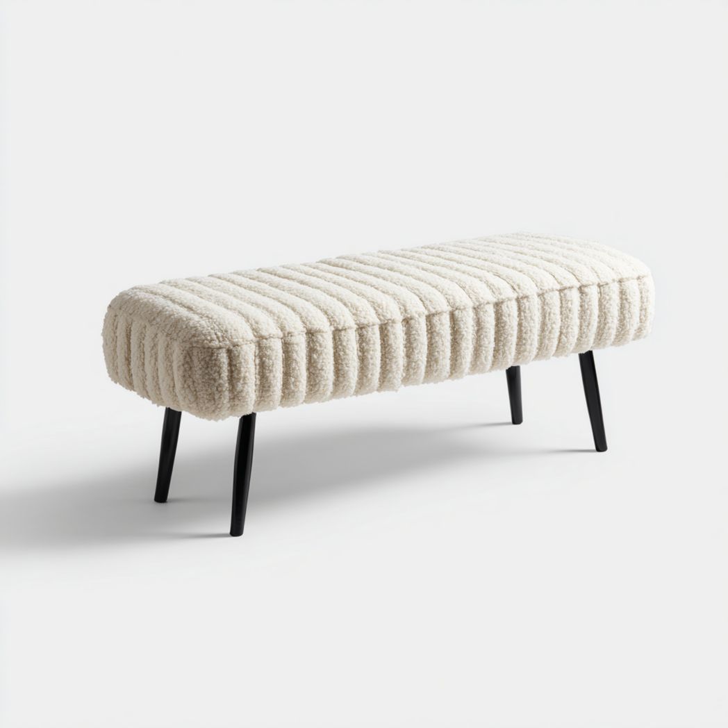 Banc en tissu imitation peau de mouton ivoire avec structure en métal noir