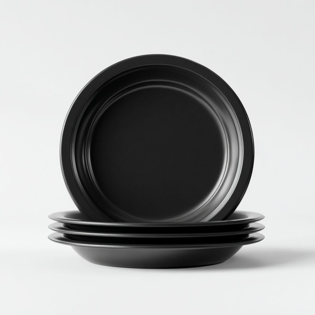 Lot de 4 Assiettes Rondes en Céramique Noire