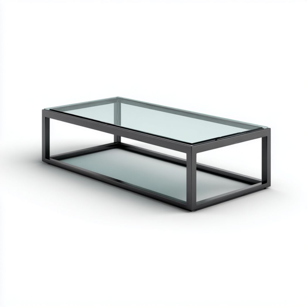 Table de jardin en verre – Plateau transparent et cadre en métal noir