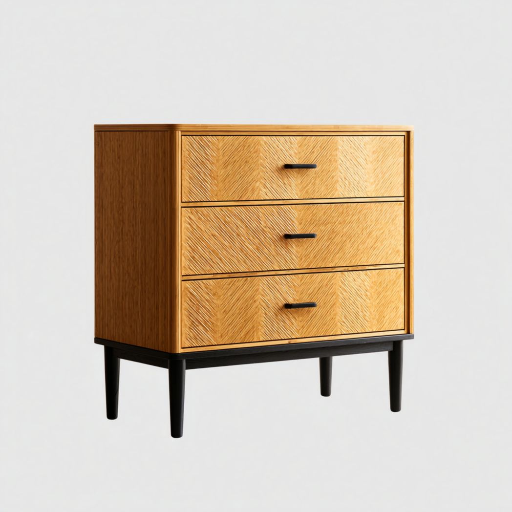 Commode à trois tiroirs brun clair et noir