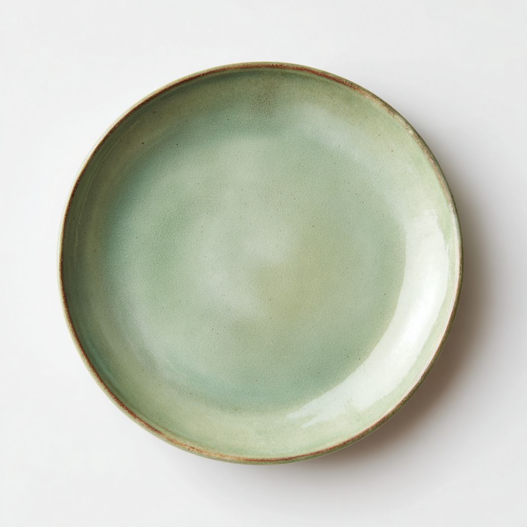 Assiette en Céramique Verte Clair avec Bordure Marron