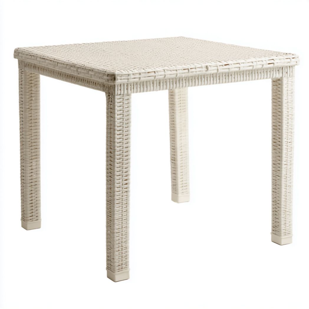 Table de jardin carrée en rotin synthétique blanc cassé