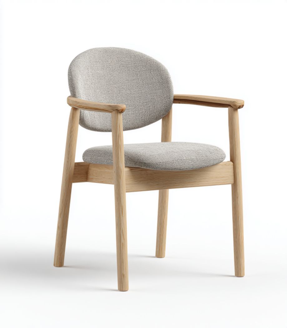 Chaise de salle à manger en tissu gris clair avec accoudoirs