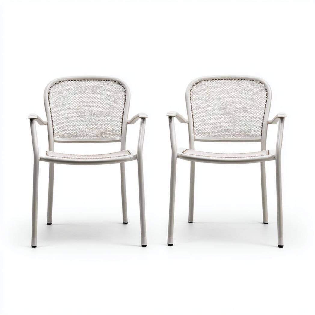 Lot de 2 chaises de jardin à dossier arrondi couleur blanc cassé