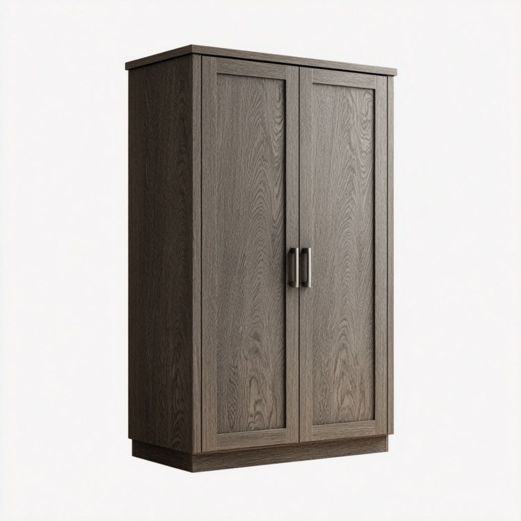 Armoire penderie gris foncé à deux portes avec poignées gris argenté