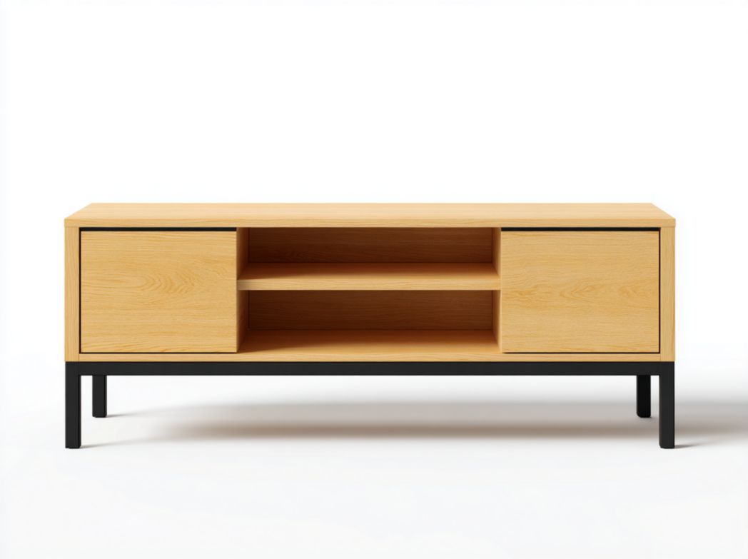 Meuble TV en bois brun  clair avec structure en métal noir