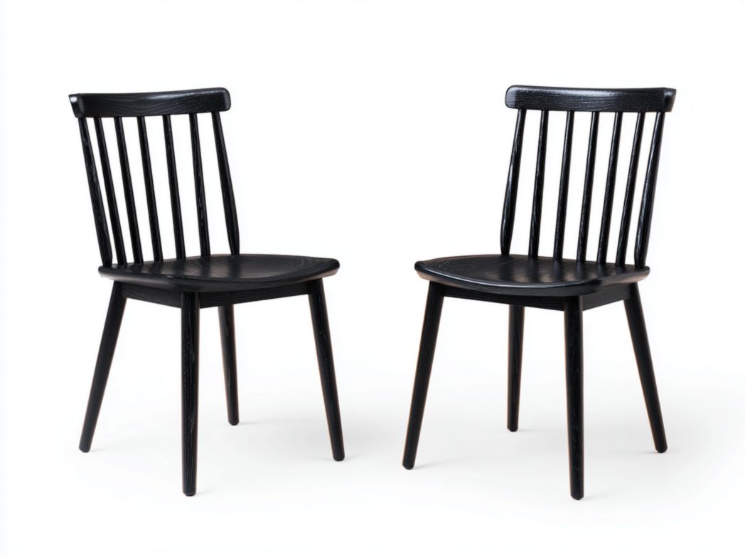 Lot de 2 chaises de salle à manger en bois noir dossier à barreaux