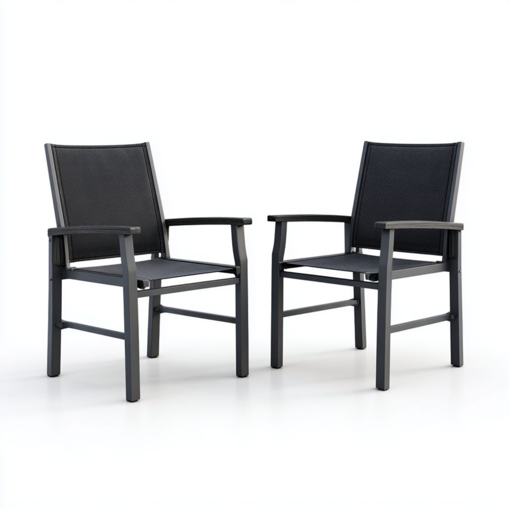 Lot de 2 fauteuils de jardin en métal et textilène noir