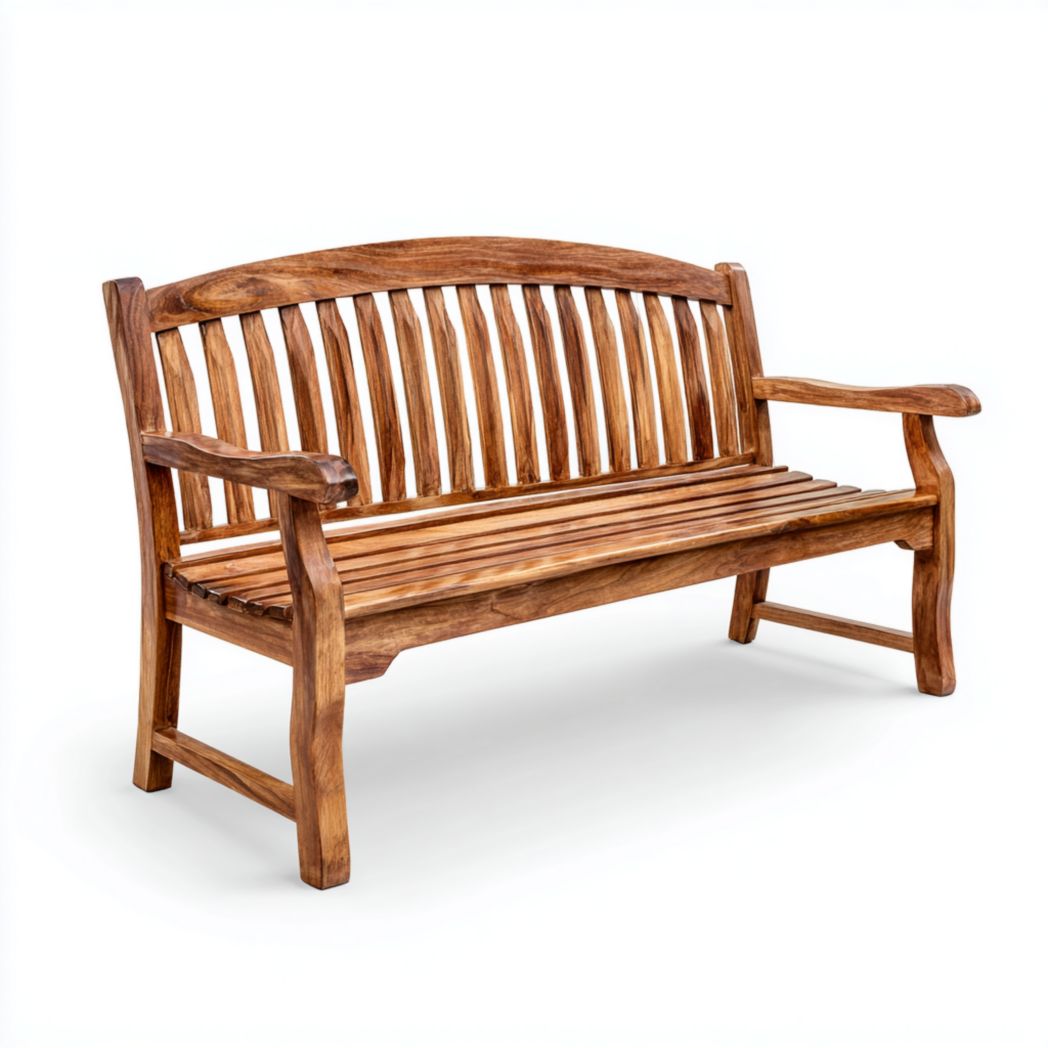 Banc de jardin à dossier courbé en bois massif d’extérieur