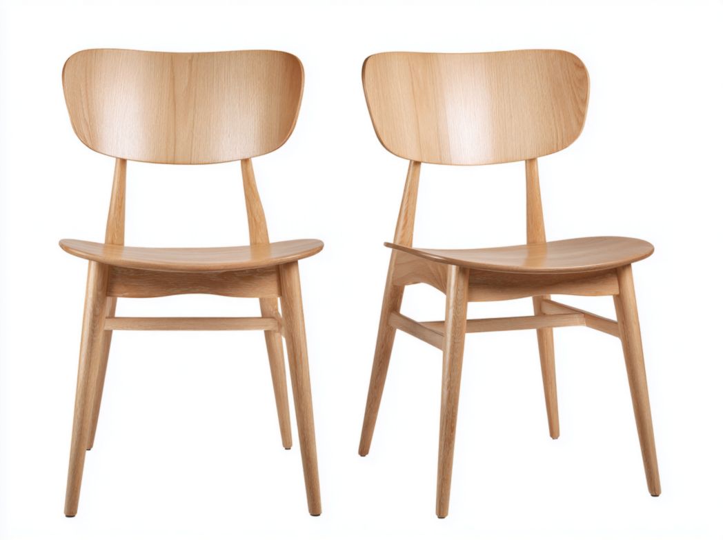 Lot de 2 chaises de salle à manger en bois brun clair dossier ovale large