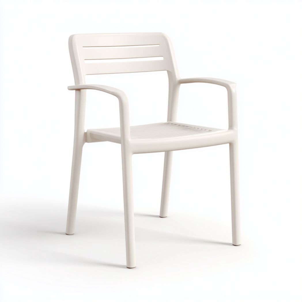 Chaise à accoudoirs en plastique polypropylène blanc cassé