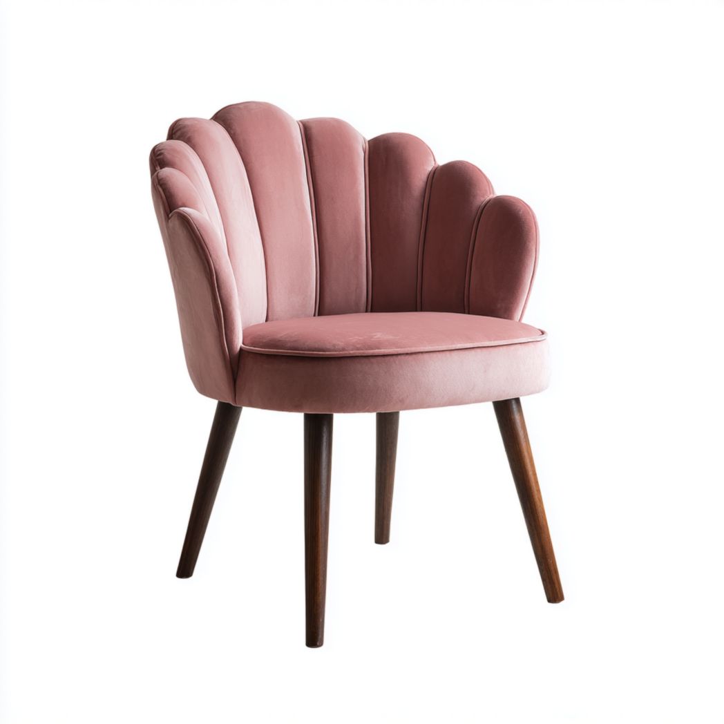Fauteuil en velours rose avec pieds en bois massif